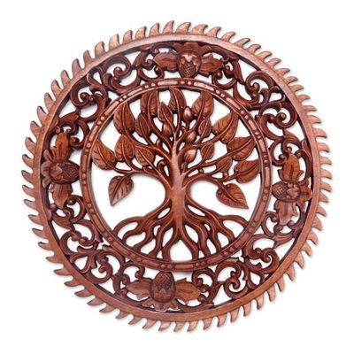 Alternate image for Hand Carved Tree Motif Wood Wall Relief Panel from Bali Tranquility Tree