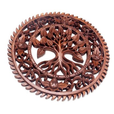 Alternate image for Hand Carved Tree Motif Wood Wall Relief Panel from Bali Tranquility Tree