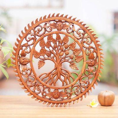 Alternate image for Hand Carved Tree Motif Wood Wall Relief Panel from Bali Tranquility Tree