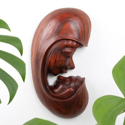 Alternate image for Wood wall panel Mother Child and the Moon