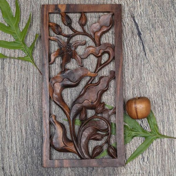 Alternate image for Hand Carved Orchid Relief Wall Panel Bali Orchid