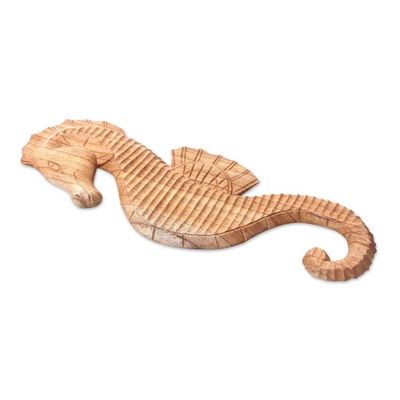 Alternate image for Natural Wood Seahorse Relief Panel Carving Natural Seahorse
