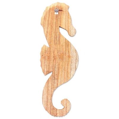 Alternate image for Natural Wood Seahorse Relief Panel Carving Natural Seahorse