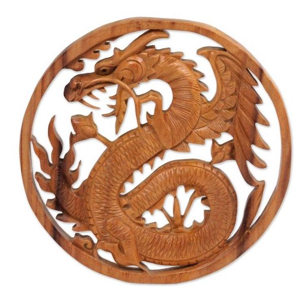 Alternate image for Suar Wood Wall Relief Panel of a Dragon from Indonesia Enraged Dragon