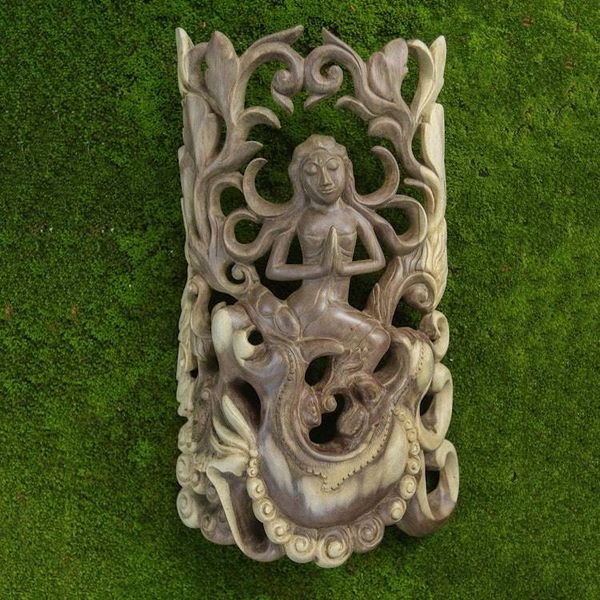 Alternate image for Artisan Crafted Hibiscus Wood Relief Panel Dragon and Moon