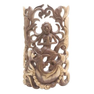 Alternate image for Artisan Crafted Hibiscus Wood Relief Panel Dragon and Moon