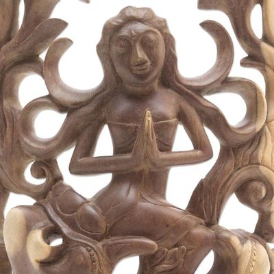 Alternate image for Artisan Crafted Hibiscus Wood Relief Panel Dragon and Moon