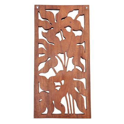 Alternate image for Leafy Rectangular Suar Wood Relief Panel from Bali Deep Forest