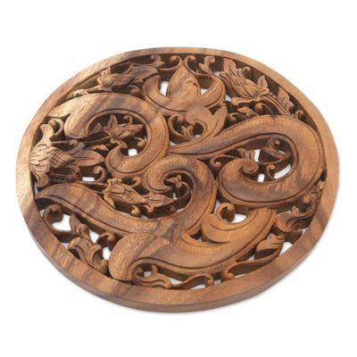 Alternate image for Hand Carved Om Symbol Wood Relief Panel from Bali Binding Om
