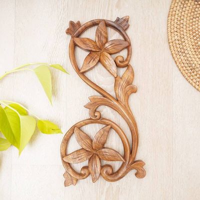 Alternate image for Hand Carved Floral Wood Wall Relief Panel Storks Bill