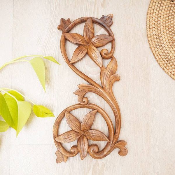 Alternate image for Hand Carved Floral Wood Wall Relief Panel Storks Bill