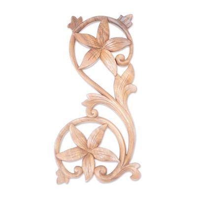 Alternate image for Hand Carved Floral Wood Wall Relief Panel Storks Bill