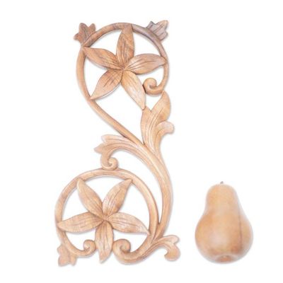 Alternate image for Hand Carved Floral Wood Wall Relief Panel Storks Bill