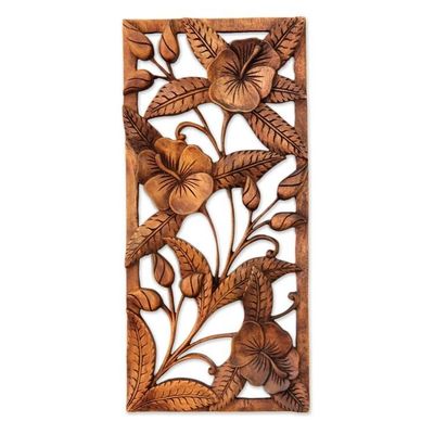 Alternate image for Artisan Crafted Floral Wood Relief Panel Sweet Balinese Hibiscus