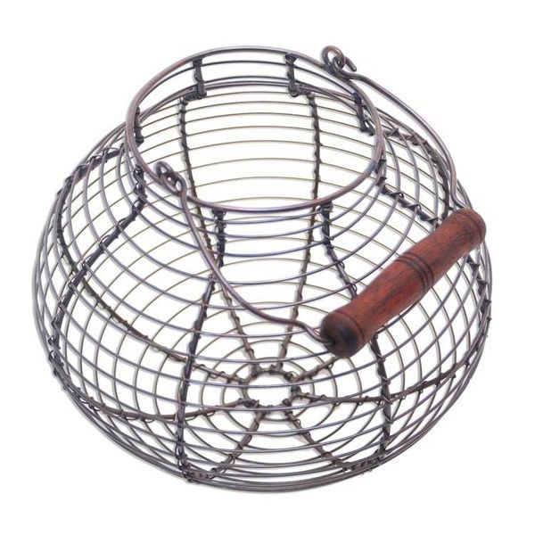 Alternate image for Handmade Round Aluminum Decorative Basket with Wood Handle Round Cage