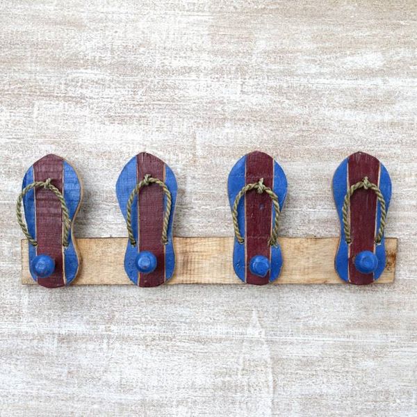 Alternate image for Hand Carved Wood Coat Rack Agel Grass from Indonesia Flip Flops in Maroon and Blue
