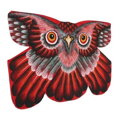 Alternate image for Hand Painted Red Nylon Balinese Owl Kite Crimson Owl