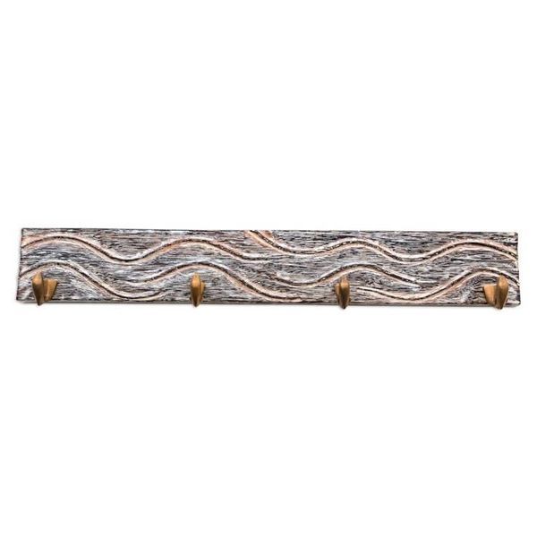 Alternate image for Black Teak Wood Coat Rack Hanger Crafted in Bali Beach Waves in Black