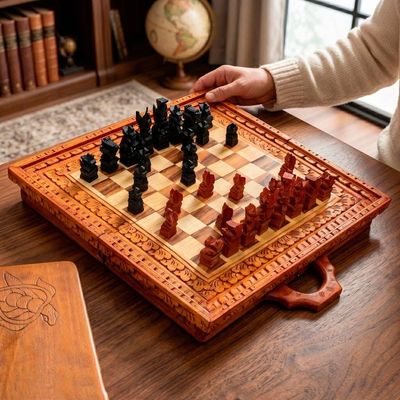 Alternate image for Balinese Chess Set Hand-Carved from Suar and Crocodile Wood Balinese Traditions