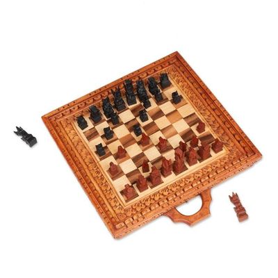 Alternate image for Balinese Chess Set Hand-Carved from Suar and Crocodile Wood Balinese Traditions