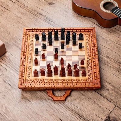 Alternate image for Balinese Chess Set Hand-Carved from Suar and Crocodile Wood Balinese Traditions