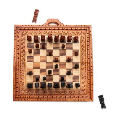 Alternate image for Balinese Chess Set Hand-Carved from Suar and Crocodile Wood Balinese Traditions