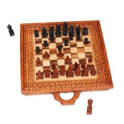 Alternate image for Balinese Chess Set Hand-Carved from Suar and Crocodile Wood Balinese Traditions