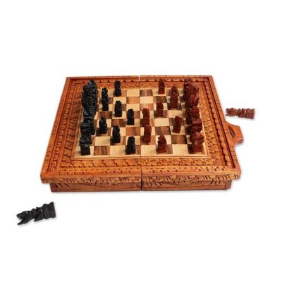 Alternate image for Balinese Chess Set Hand-Carved from Suar and Crocodile Wood Balinese Traditions