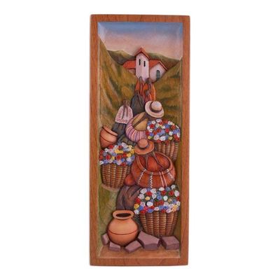 Alternate image for Cedar Wood Wall Panel of Flower Farmers from Peru Countryside Flowers