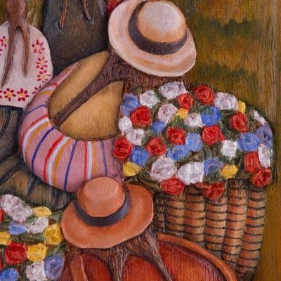 Alternate image for Cedar Wood Wall Panel of Flower Farmers from Peru Countryside Flowers