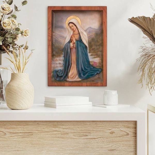 Alternate image for Hand-Carved Cedarwood Virgin Mary Relief Panel from Peru Virgin Mary Praying