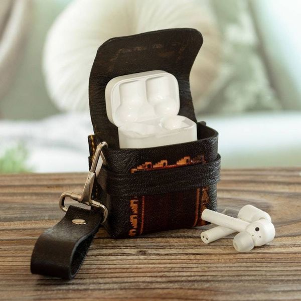 Alternate image for Artisan Crafted Brown Leather Earbud Case Holder from Peru Sacred Audio