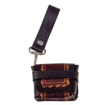 Alternate image for Artisan Crafted Brown Leather Earbud Case Holder from Peru Sacred Audio