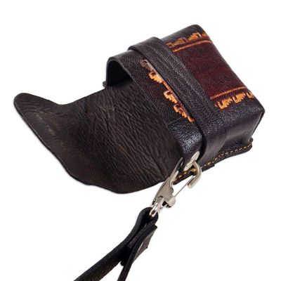Alternate image for Artisan Crafted Brown Leather Earbud Case Holder from Peru Sacred Audio