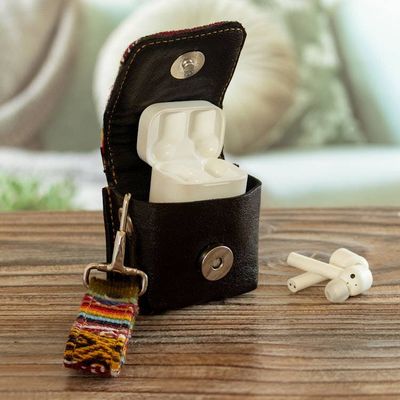 Alternate image for Artisan Crafted Leather Earbud Headphone Holder from Peru Incan Audio