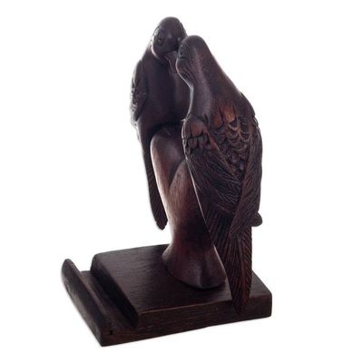 Alternate image for Hand-Carved Cedar Wood Phone Holder of Cockatoos in Love Loving Cockatoos
