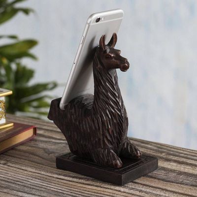 Alternate image for Hand-carved Llama Wood Phone Holder From Peru Prancing Llama
