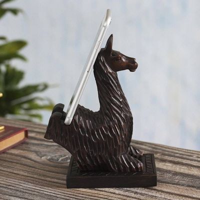 Alternate image for Hand-carved Llama Wood Phone Holder From Peru Prancing Llama