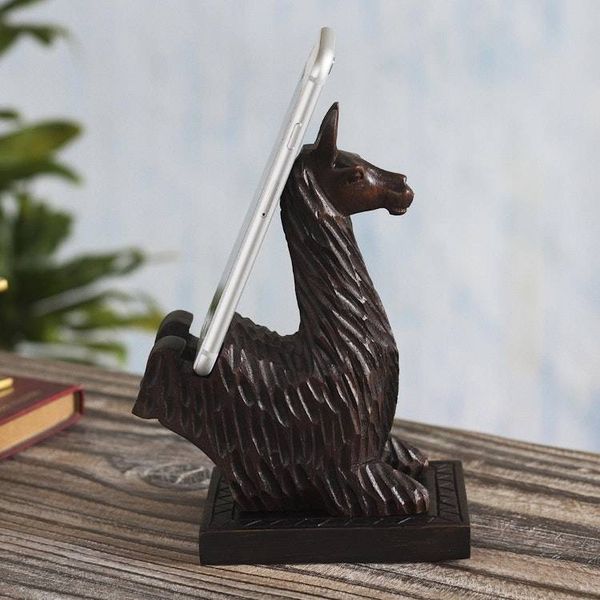 Alternate image for Hand-carved Llama Wood Phone Holder From Peru Prancing Llama