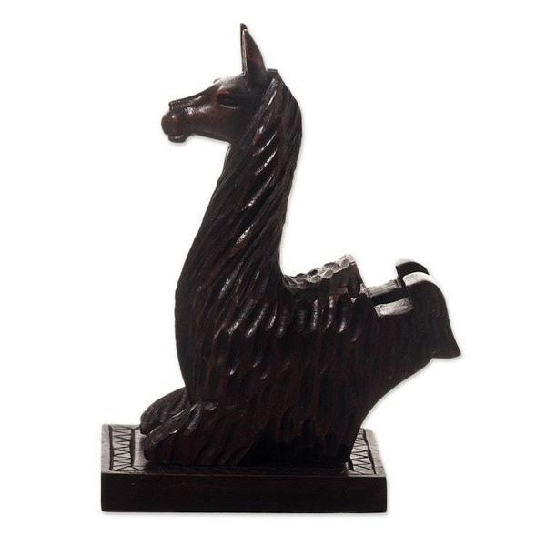 Alternate image for Hand-carved Llama Wood Phone Holder From Peru Prancing Llama