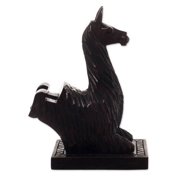 Alternate image for Hand-carved Llama Wood Phone Holder From Peru Prancing Llama