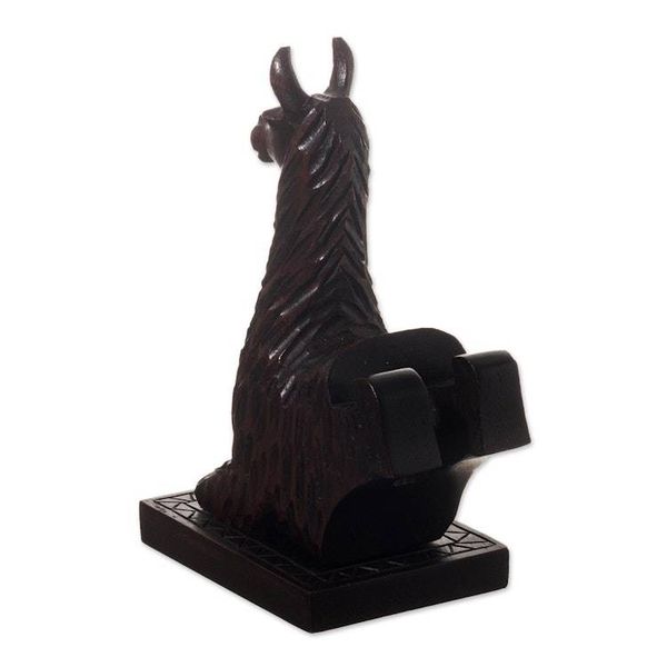 Alternate image for Hand-carved Llama Wood Phone Holder From Peru Prancing Llama