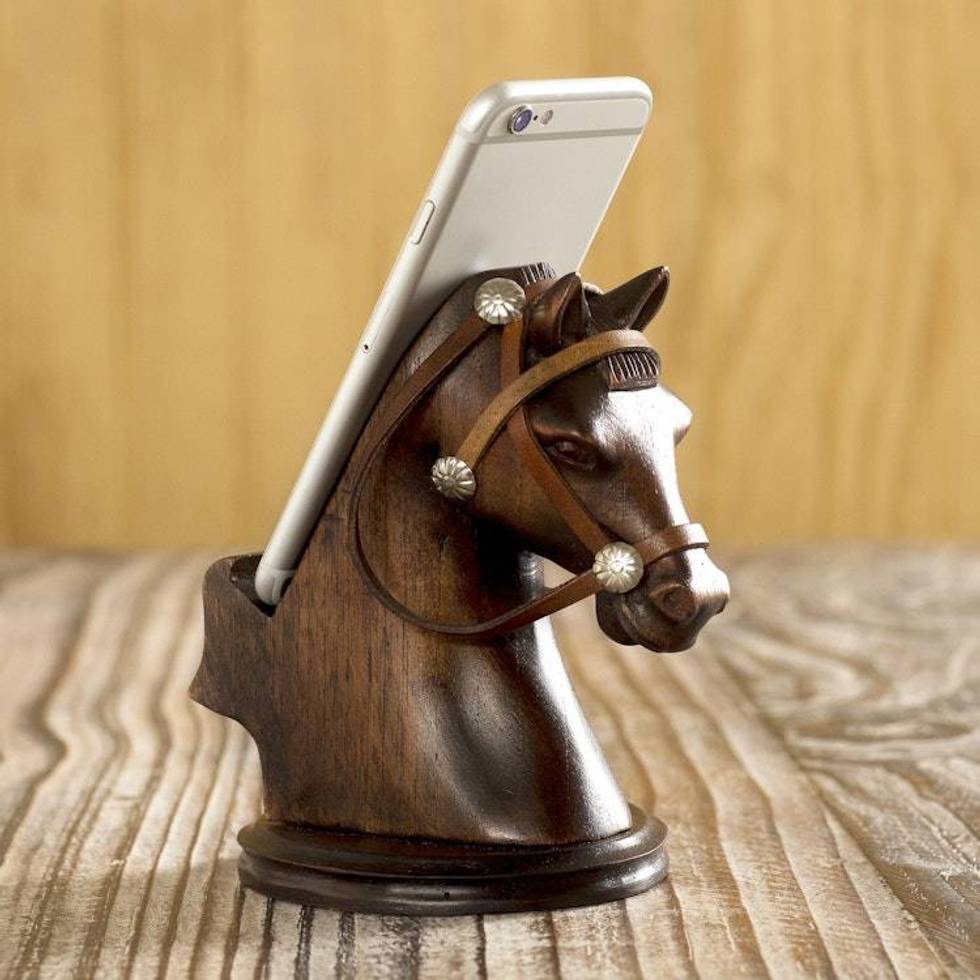 Hand Carved Horse Cellphone Holder 'Indomitable Force'