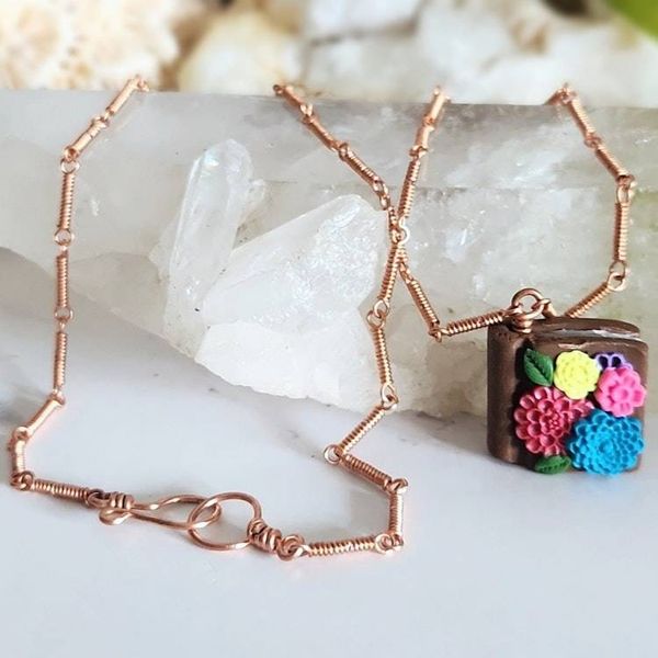 Alternate image for Flower Book Copper Necklace