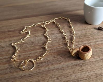 Alternate image for Polymer Clay Teacup & Gold Colored Sterling Silver Necklace