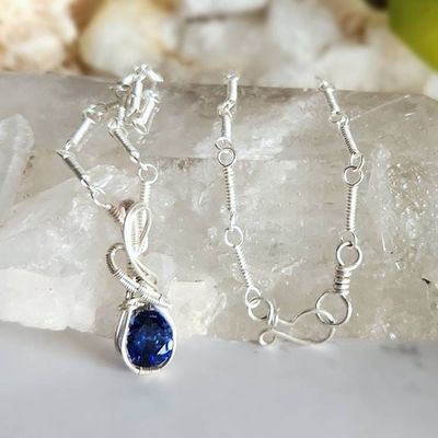 Alternate image for Blue Sapphire Sterling Silver Wire Wrapped Necklace