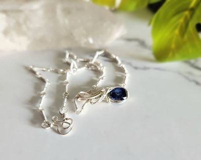 Alternate image for Blue Sapphire Sterling Silver Wire Wrapped Necklace