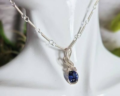 Alternate image for Blue Sapphire Sterling Silver Wire Wrapped Necklace