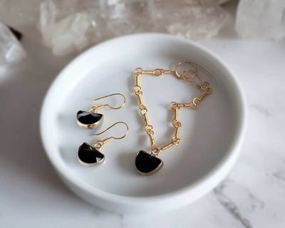 Alternate image for Black Onyx Gold-Colored Sterling Silver Jewelry Set