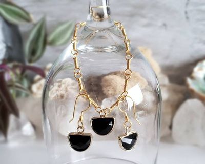 Alternate image for Black Onyx Gold-Colored Sterling Silver Jewelry Set